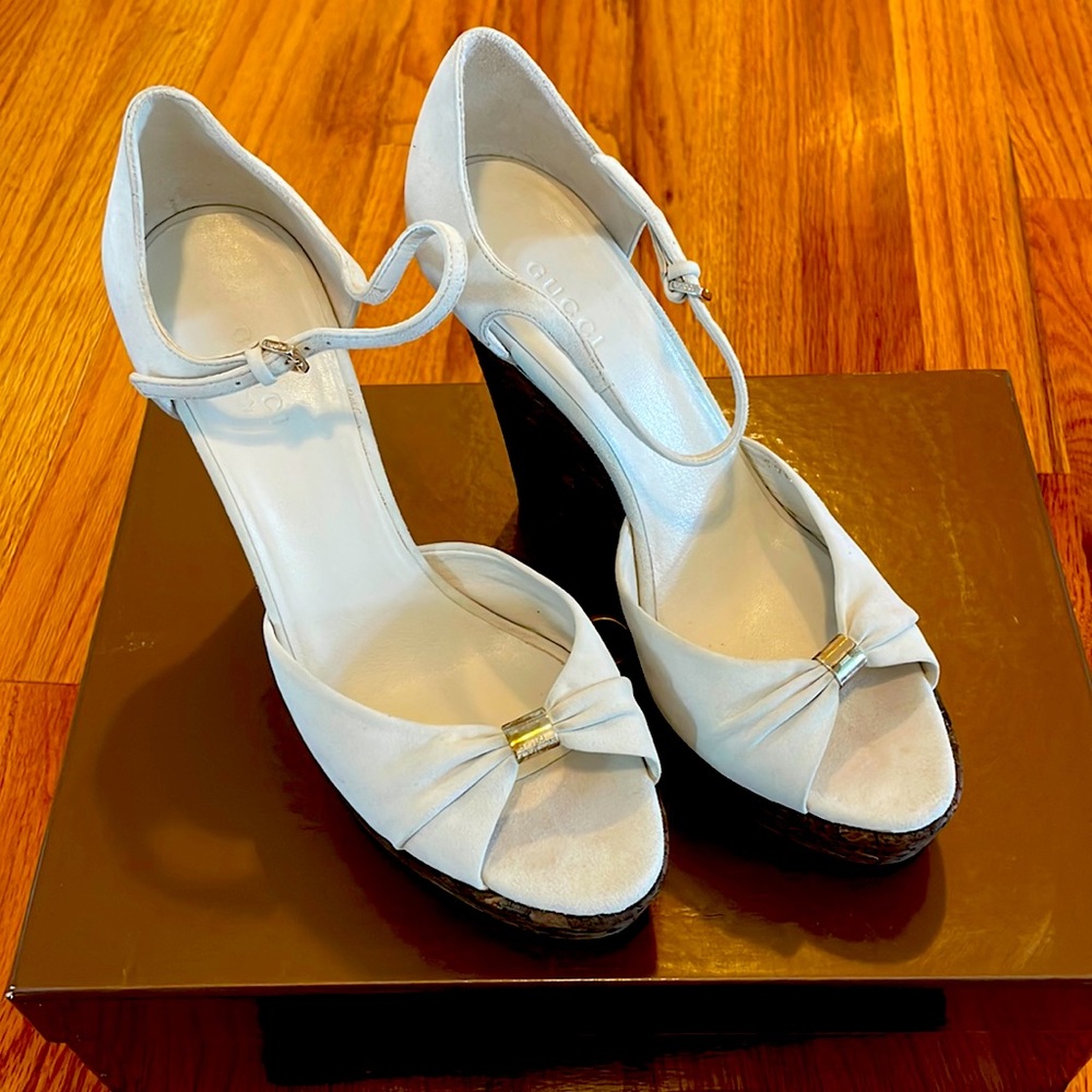 GUCCI high heel wedge sandals. NEW in box